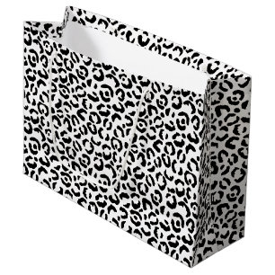 Sacola Para Presentes Grande Impressão de Leopardo Preto Branco