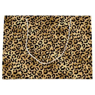 Sacola Para Presentes Grande Impressão de leopardo preto e dourado, impressão d