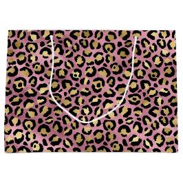 Sacola Para Presentes Grande Impressão de leopardo rosa e dourado