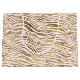Sacola Para Presentes Grande Impressão de Zebra Rosa Dourada     
