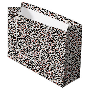 Sacola Para Presentes Grande Impressão do Leopardo Branco Preto e Rosa        
