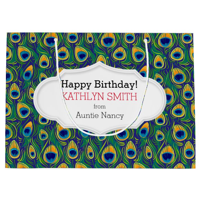 Sacola Para Presentes Grande Impressão em Animais de Pera Pavão (Frente)