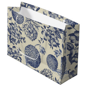 Sacola Para Presentes Grande Impressão Flor Azul Antiquado Floral