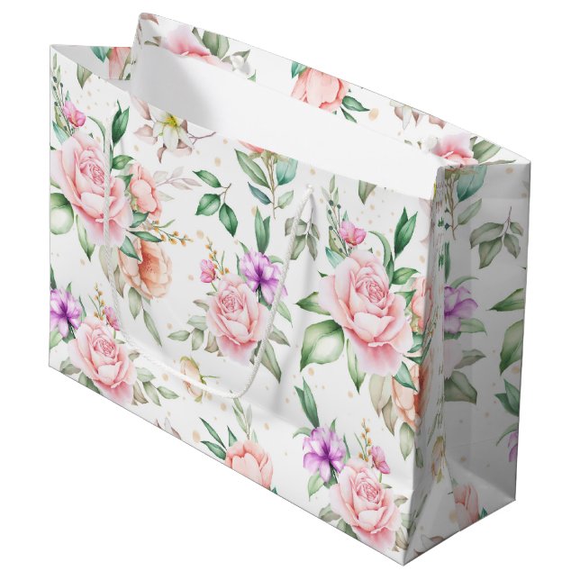 Sacola Para Presentes Grande Impressão Floral de Casamento Bag de Presente (Frente inclinada)