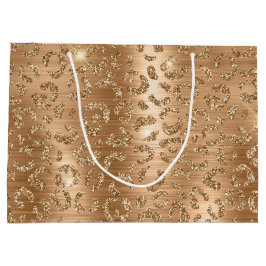 Sacola Para Presentes Grande Impressão Leopardo com Glitter Dourada