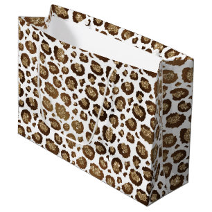 Sacola Para Presentes Grande Impressão Leopardo Glitter Dourada