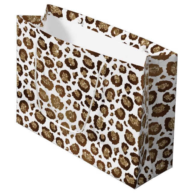Sacola Para Presentes Grande Impressão Leopardo Glitter Dourada (Frente inclinada)