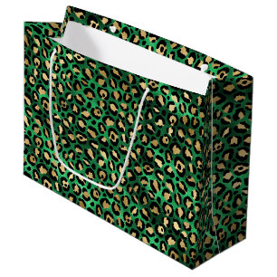 Sacola Para Presentes Grande Impressão Ousada de Leopardo Verde Estampa Glamo
