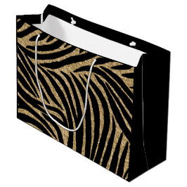 Sacola Para Presentes Grande Impressão Zebra Dourada e brilhante