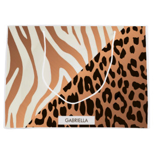 Sacola Para Presentes Grande Impressão Zebra e Leopardo