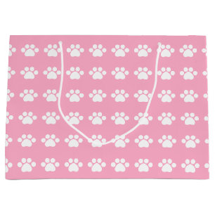 Sacola Para Presentes Grande Impressões da pata no fundo cor-de-rosa
