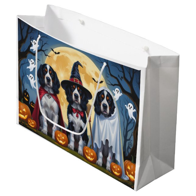 Sacola Para Presentes Grande Inglês Setter Cães Pumpkin Halloween Engraçado (Frente inclinada)