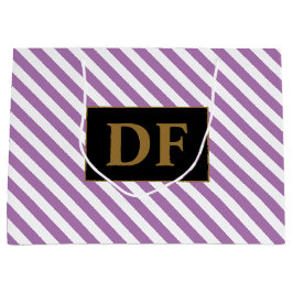 Sacola Para Presentes Grande Iniciais Personalizados - Linhas Roxas/Brancas