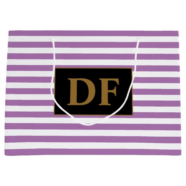 Sacola Para Presentes Grande Iniciais Personalizados - Linhas Roxas/Brancas (Frente)