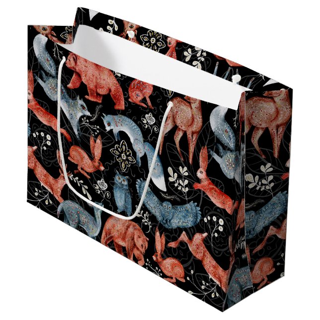 Sacola Para Presentes Grande  Intricate woodland animals pattern (Frente inclinada)