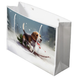 Sacola Para Presentes Grande Inverno da neve do Natal da Beagle