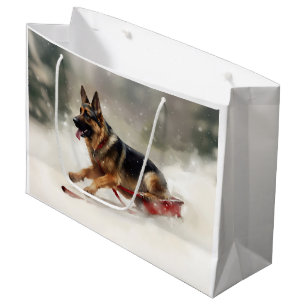 Sacola Para Presentes Grande Inverno de german shepherd Natal