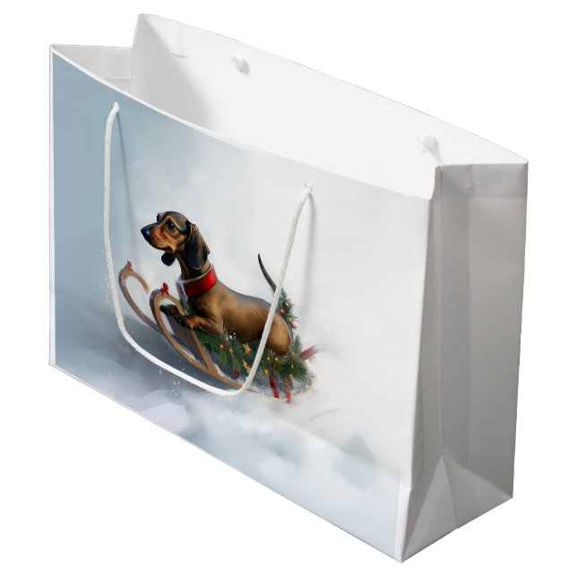 Sacola Para Presentes Grande Inverno de neve de Natal Dachshund (Frente inclinada)