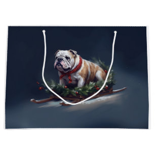 Sacola Para Presentes Grande Inverno de neve de Natal para Buldog