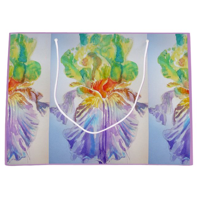 Sacola Para Presentes Grande Íris Roxo Irrises Floral Watercolor Bag (Frente)
