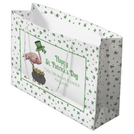 Sacola Para Presentes Grande Irish Shamrock Pink Flamingo St Patricks Day