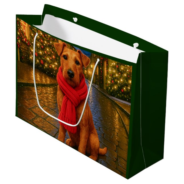 Sacola Para Presentes Grande Irish Terrier Holiday  (Frente inclinada)