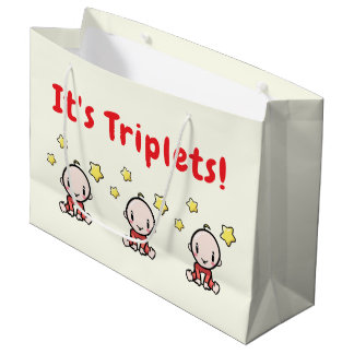 Sacola Para Presentes Grande It's Triplets!, Triplet Babies Gift Wrap, Neutral