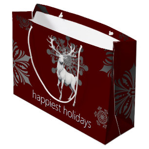 Sacola Para Presentes Grande Ivory Reindeer Christmas Vermelha