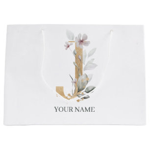 Sacola Para Presentes Grande J Monograma Floral Personalizado