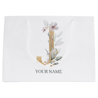 Sacola Para Presentes Grande J Monograma Floral Personalizado