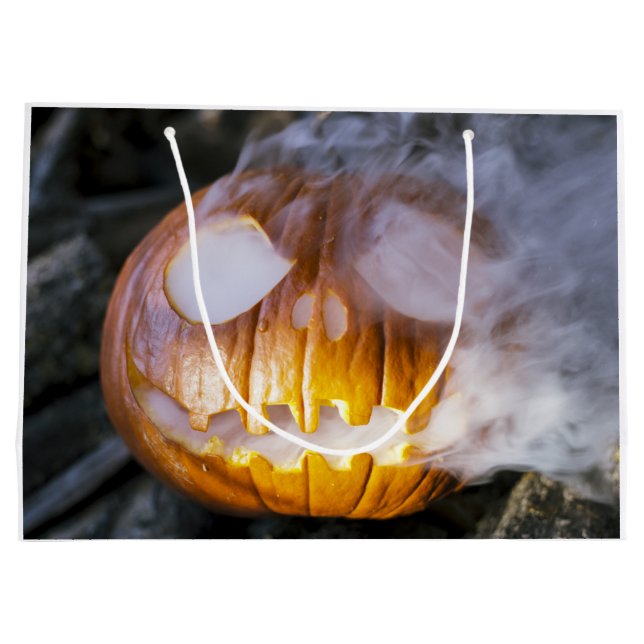 Sacola Para Presentes Grande Jack-o-lanterna Assustadora (Verso)