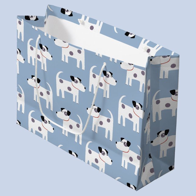 Sacola Para Presentes Grande Jack Russell Parson Terrier Dog Patterno (Jack Russell Parson Terrier dog pattern blue gift bag)