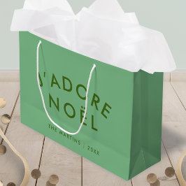 Sacola Para Presentes Grande J'adore Noel | Moderno e Minimalista Amor Verde