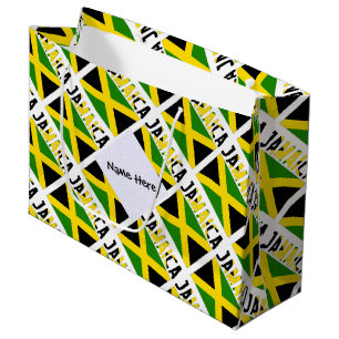 Sacola Para Presentes Grande Jamaica e Bandeira Jamaicana Ladrilhada com Seu No