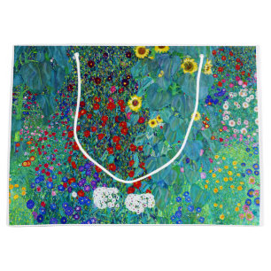 Sacola Para Presentes Grande Jardim de fazenda com girassóis, Gustav Klimt
