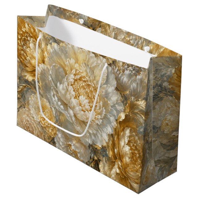 Sacola Para Presentes Grande Jardim de Marfim Dourado (Frente inclinada)