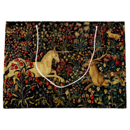 Sacola Para Presentes Grande Jardim Floral Unicórnio Medieval à Meia-Noite