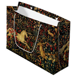 Sacola Para Presentes Grande Jardim Floral Unicórnio Medieval à Meia-Noite