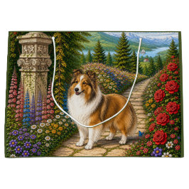 Sacola Para Presentes Grande Jardim Inglês Shetland Sheepdog 
