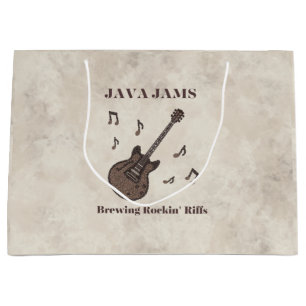 Sacola Para Presentes Grande Java Jams-Brewing Rockin' Riffs-Coffee-Guitar-