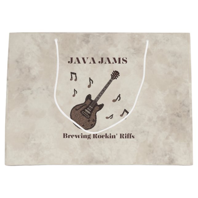 Sacola Para Presentes Grande Java Jams-Brewing Rockin' Riffs-Coffee-Guitar- (Frente)