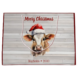 Sacola Para Presentes Grande Jersey Cow Barn Wood "Moory Christmas"