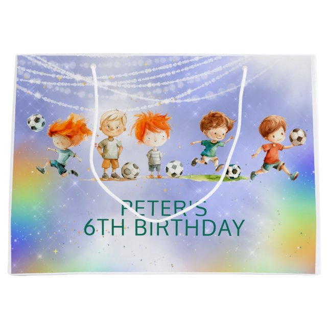 Sacola Para Presentes Grande Jogo de aniversário de futebol de magia (Frente)