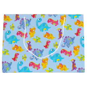 Sacola Para Presentes Grande Jovem Dinossauro Azul Pastel Azul e Gelado