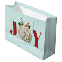 Sacola Para Presentes Grande Joy Christmas Sand Dollar Holly Berries Coastal