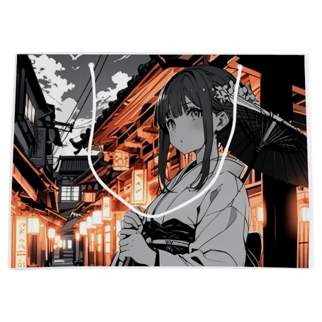 Sacola Para Presentes Grande KAWAII Japanese Girl Paper bag (Frente)