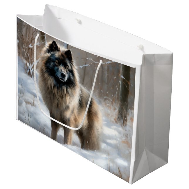 Sacola Para Presentes Grande Keeshond Deixe-o nevar no Natal (Frente inclinada)
