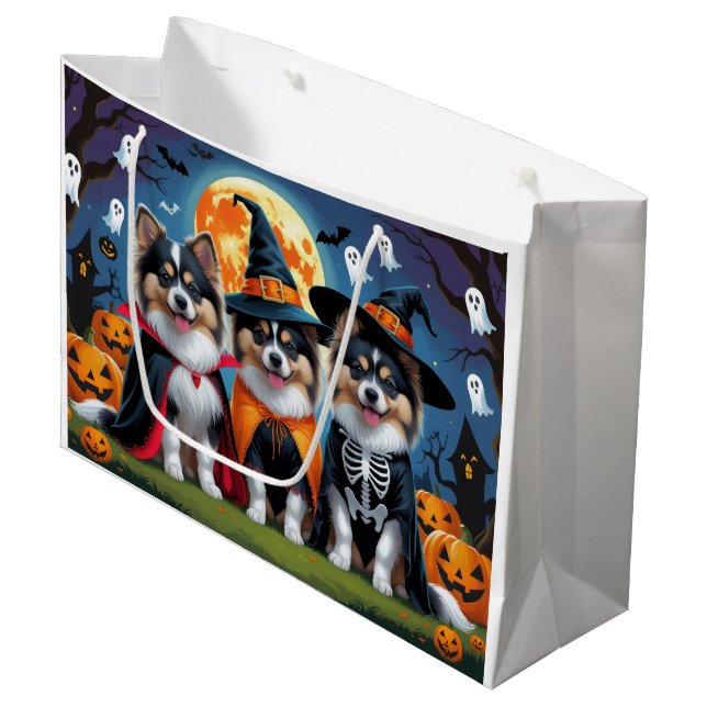 Sacola Para Presentes Grande Keeshond Dogs Pumpkin Halloween Engraçado (Frente inclinada)