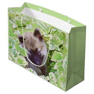 Sacola Para Presentes Grande Keeshond Puppy na Pintura Original