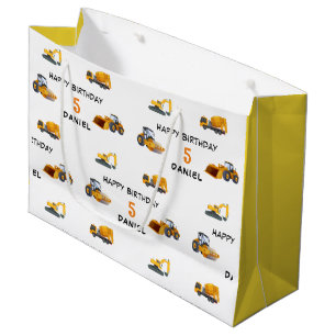 Sacola Para Presentes Grande Kids Contrution Vehicle Personalizado Birthday